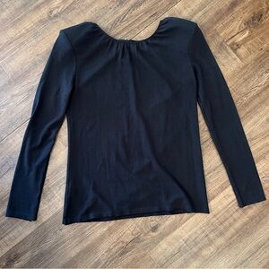 Zadig & Voltaire Deluxe Azalee Black Top Crystal Bow Keyhole Back Long Sleeve M